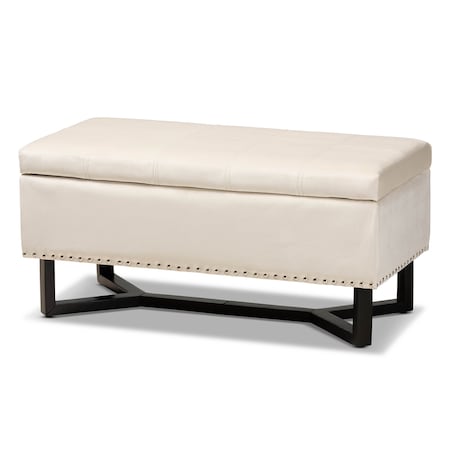 Baxton Studio Esther Modern and Contemporary Beige Velvet Fabric and Dark Brown Finished Wood Storage Ottoman 178-11297-Zoro